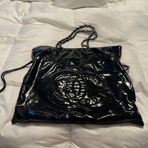 Authentic Chanel Tote Bag! Patent Leather with Silver Chain